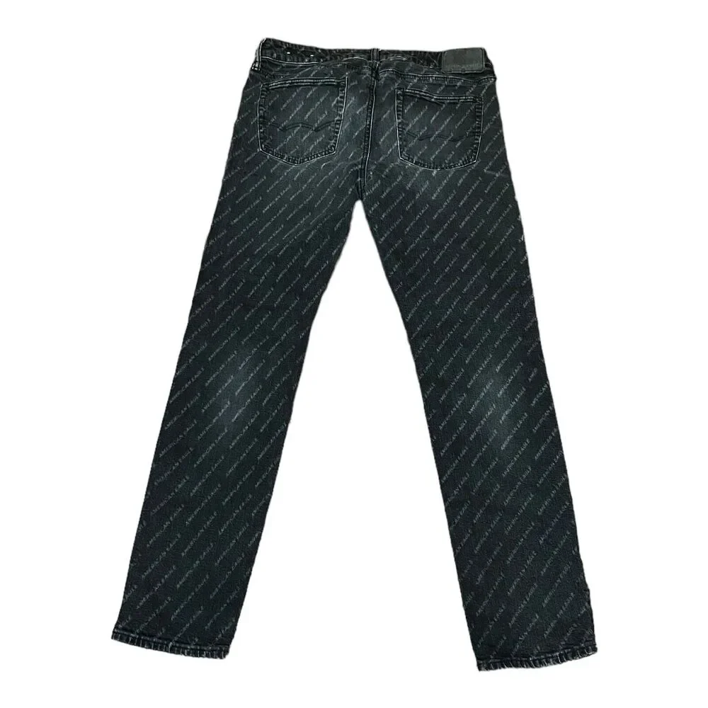 American Eagle Mens 33x32 Skinny Jeans Black Gray Stripe Denim Measured 33x31